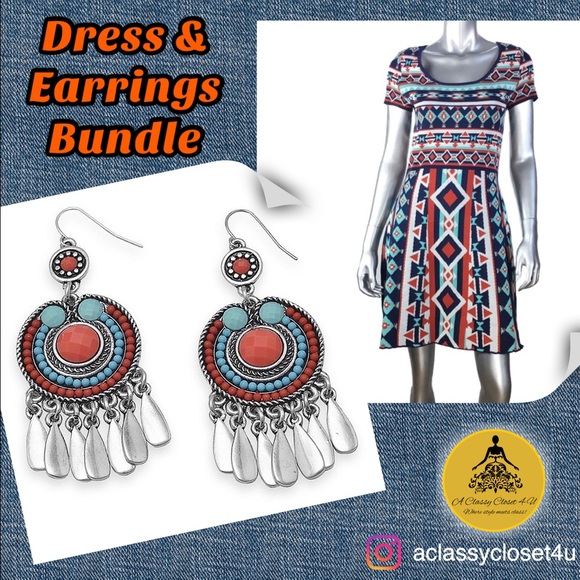 Flying Tomato Blue Knit A-Line Dress & Earrings - Picture 5 of 8